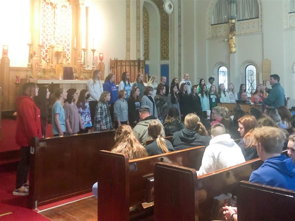 Hornell High School Vocal Music Program performs for families and community members at St. Ann’s Church in a dress rehearsal