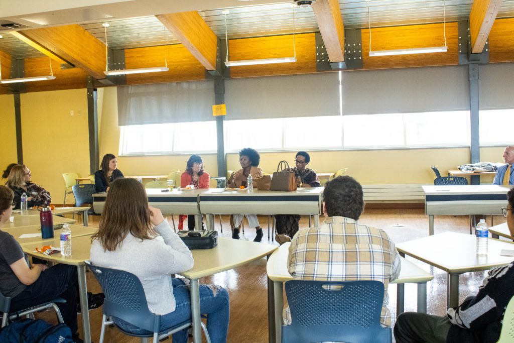 members of NHS & NJHS meet with Sandra Uwiringiyimana