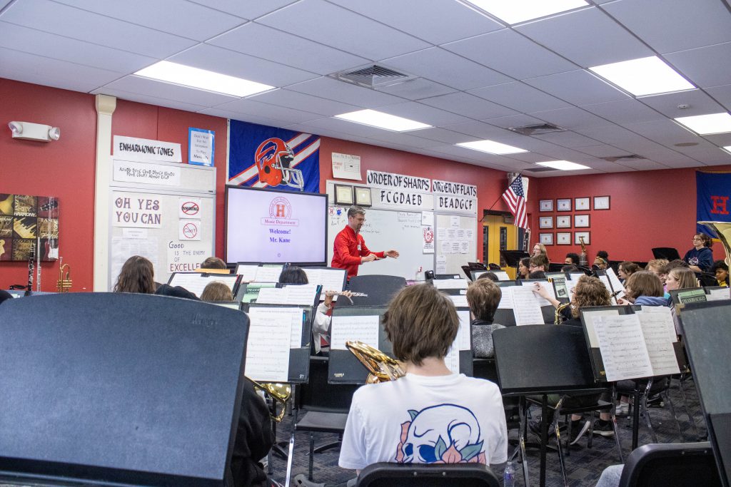 Greg Kane, conductor of the Canandaigua Academy Wind Ensemble, visited Hornell on March 10